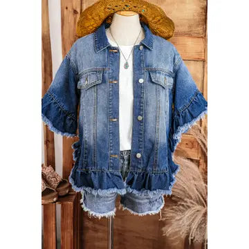 Denim Short Sleeve With Ruffle