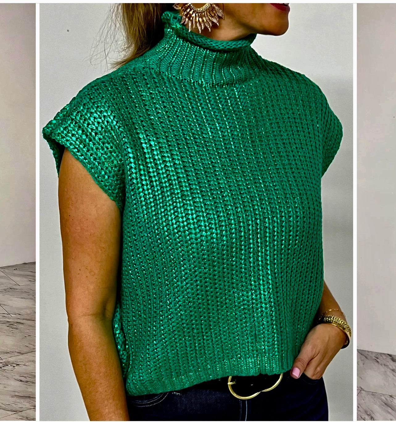 Metallic Green Knit Top