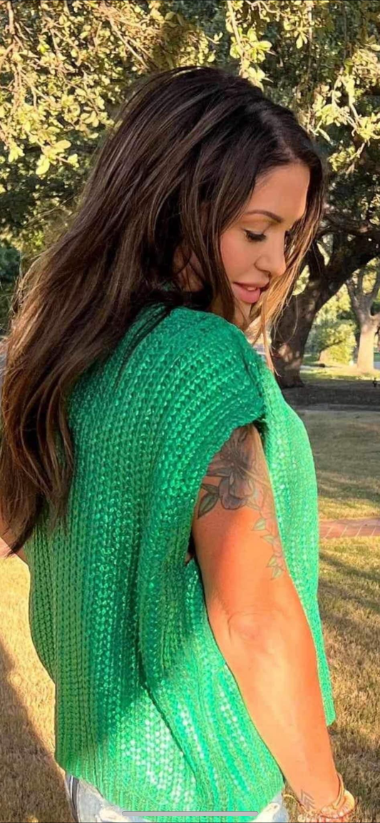 Metallic Green Knit Top